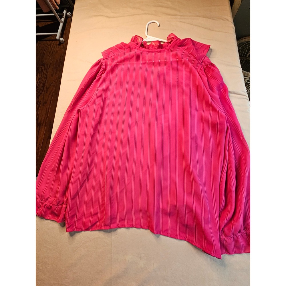 Vintage Ship n Shore‎ Pink Striped Ruffle Neck Button Blouse Top - Picture 7 of 9